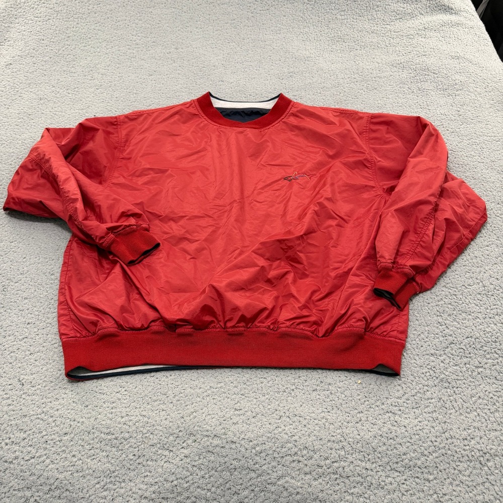Greg Norman Jacket Mens XL Reversible Windshirt Red Navy Blue Logo Pullover